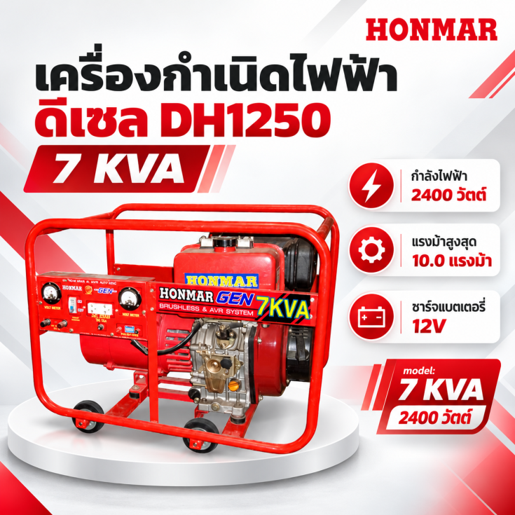 เครื่องกำเนิดไฟฟ้าดีเซล 7 KVA HONMAR DH1250